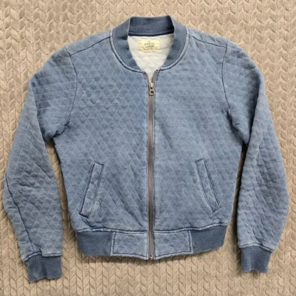 Marine Layer Bomber Jacket XS‎ Womens Blue Quilted Full Zip Lightweight